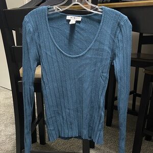 White House Black Market Blue Ribbed Long Sleeve Top